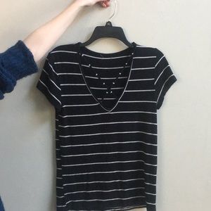 Striped Tee Shirt with Detail
